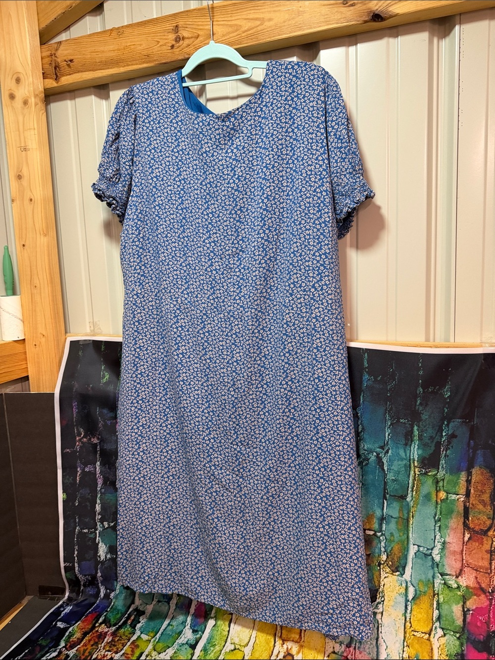 dip Blue Micro-Print Short Sleeve Midi Dress